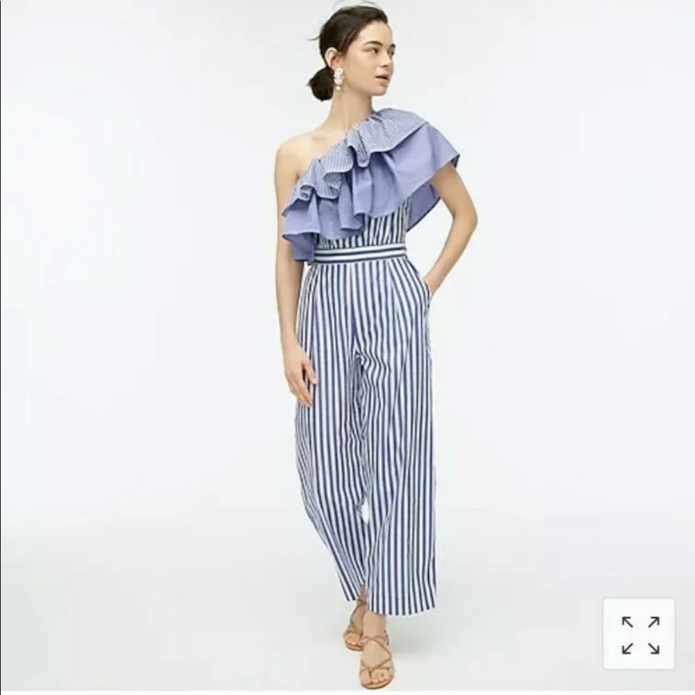J. Crew Stripe Ruffle One-Shoulder Jumpsuit Size 0